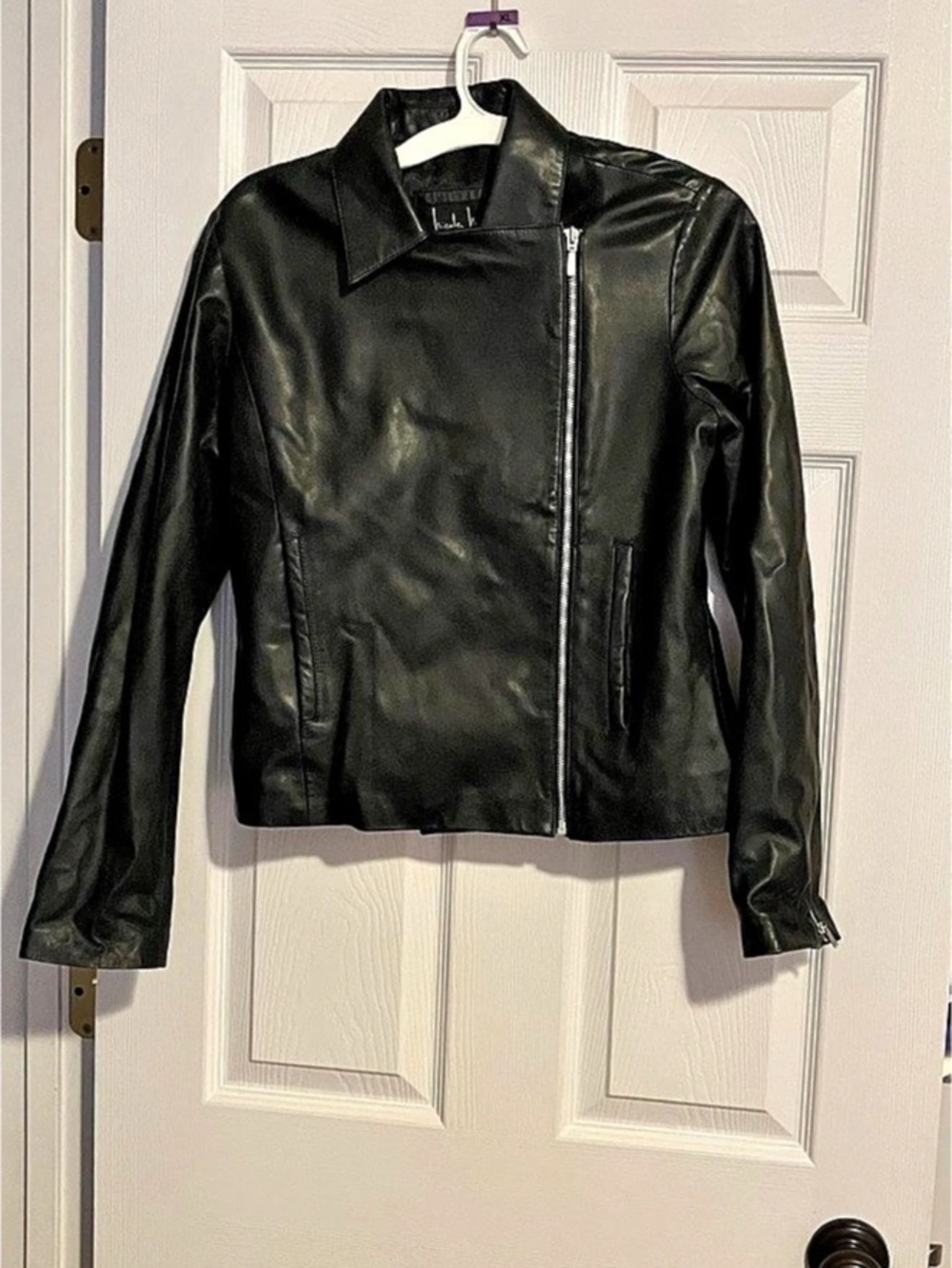 Nicole Miller Leather Moto Jacket in Black Size Medium